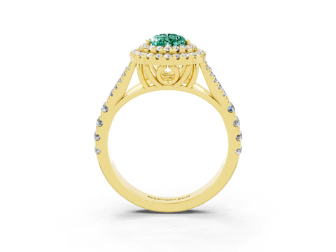 Yellow gold Double Halo Pear Cut Green Sapphire Split Shank Engagement Ring with Four-Prong Setting_3