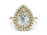 Yellow gold Double Halo Pear Cut Moissanite Pavé Band with Four-Prong Setting