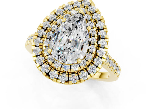 Yellow gold Double Halo Pear Cut Moissanite Pavé Band with Four-Prong Setting_1