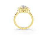 Yellow gold Double Halo Pear Cut Moissanite Pavé Band with Four-Prong Setting_3