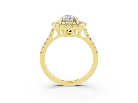 Yellow gold Double Halo Pear Cut Moissanite Pavé Band with Four-Prong Setting_3