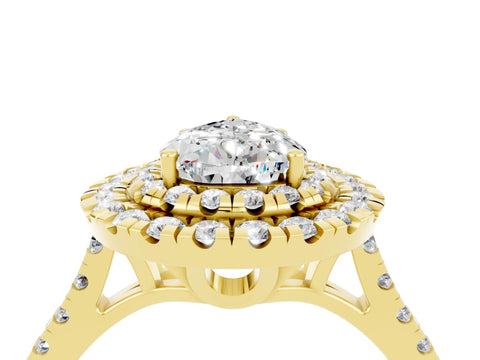 Yellow gold Double Halo Pear Cut Moissanite Pavé Band with Four-Prong Setting_4