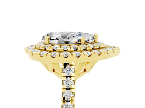 Yellow gold Double Halo Pear Cut Moissanite Pavé Band with Four-Prong Setting_5