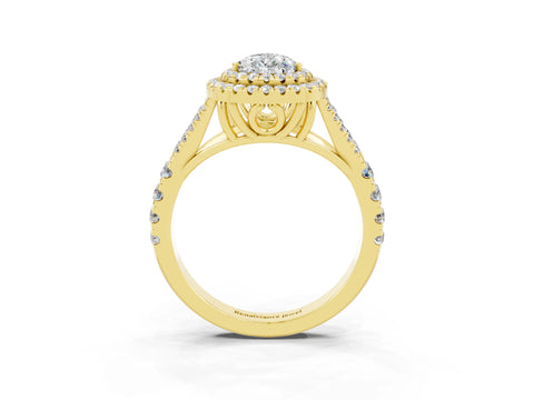 Yellow gold Double Halo Pear Cut Moissanite Pavé Split Shank Ring with Prong Setting_3
