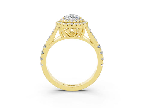 Yellow gold Double Halo Pear Cut Moissanite Split Shank Engagement Ring with Four-Prong Setting_3