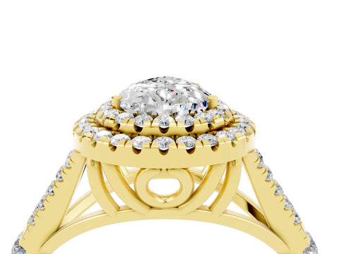 Yellow gold Double Halo Pear Cut Moissanite Split Shank Engagement Ring with Four-Prong Setting_4