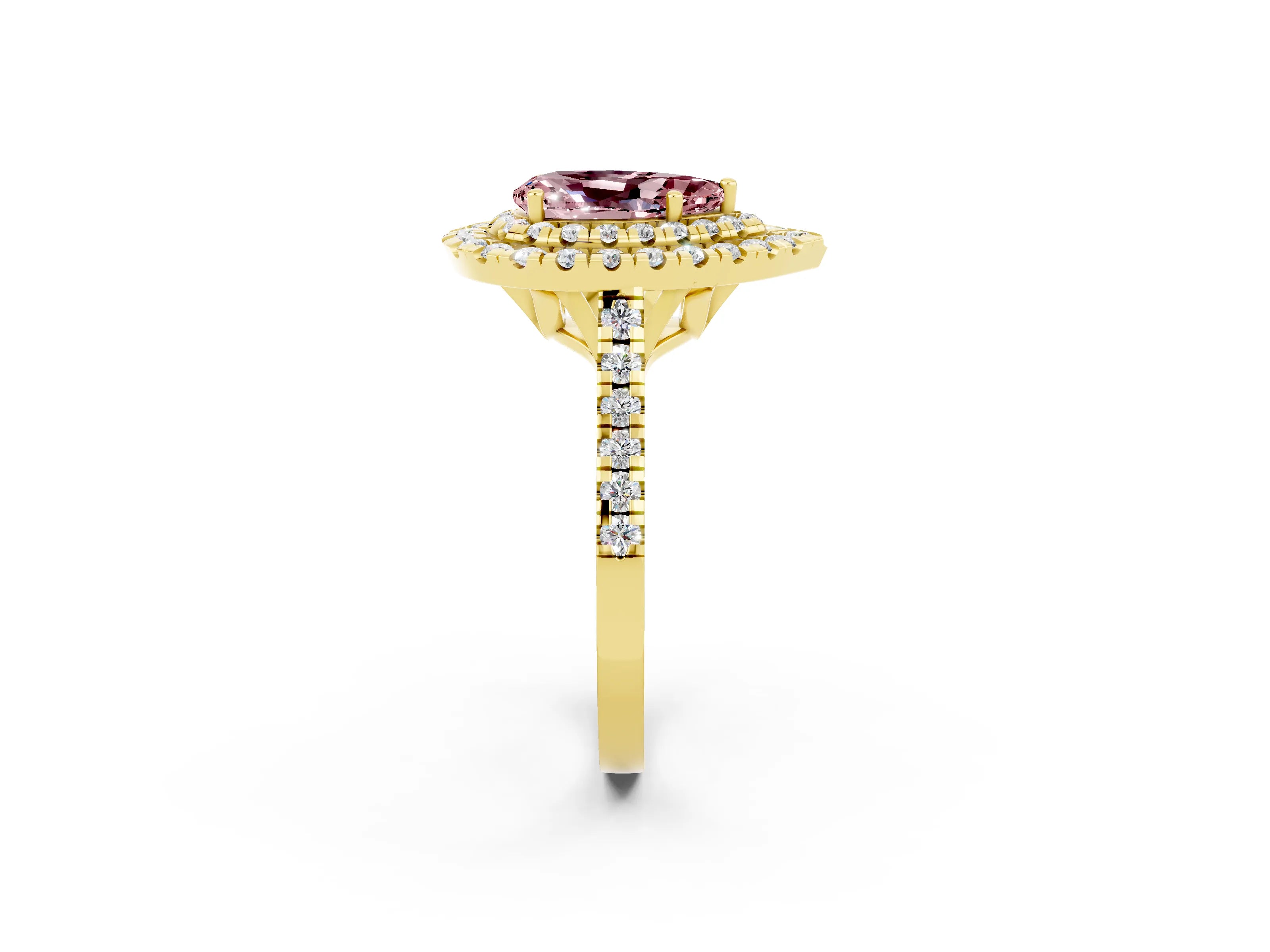 Yellow gold Double Halo Pear Cut Morganite Pavé Band with Four-Prong Setting_2