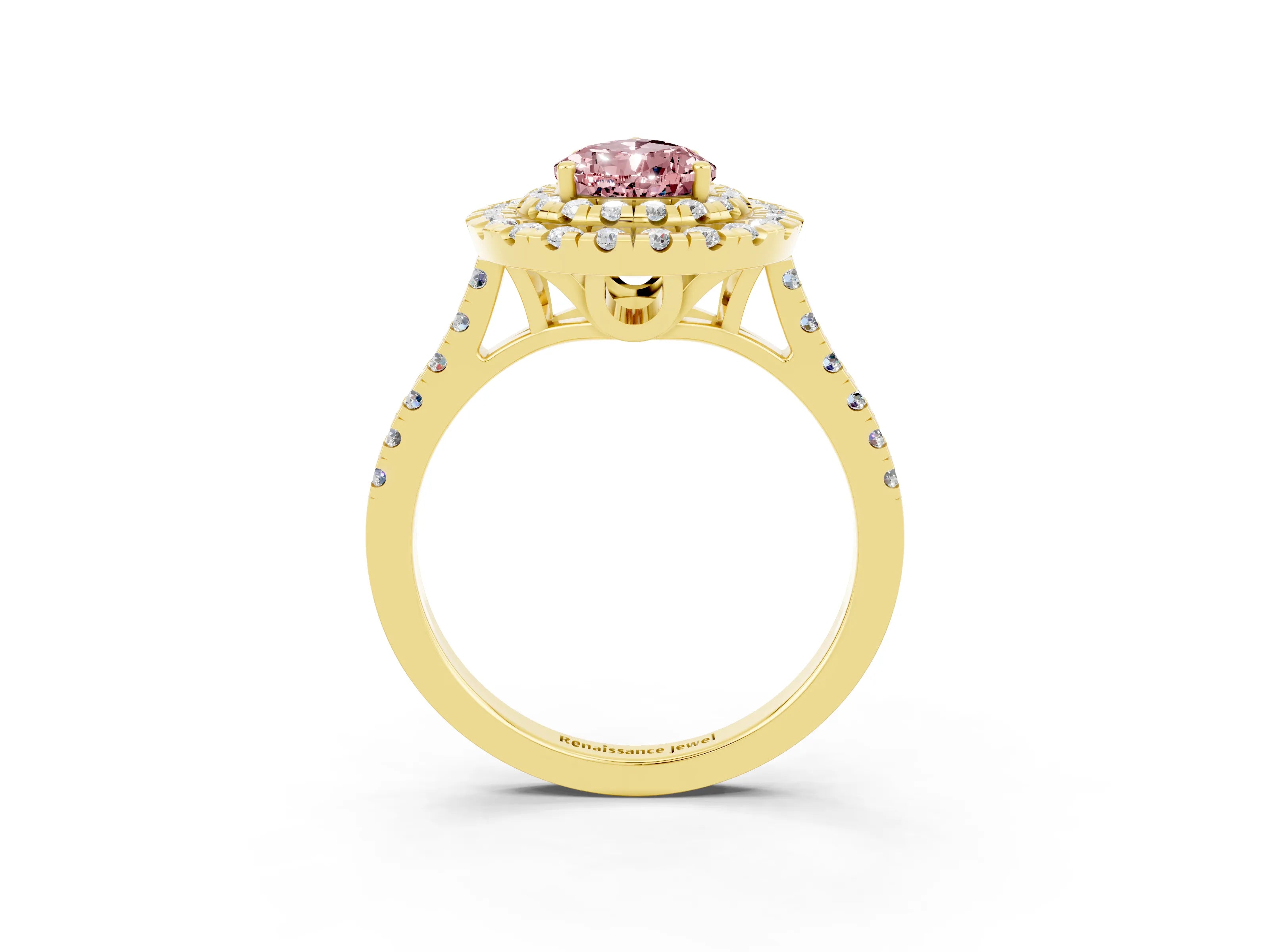 Yellow gold Double Halo Pear Cut Morganite Pavé Band with Four-Prong Setting_3
