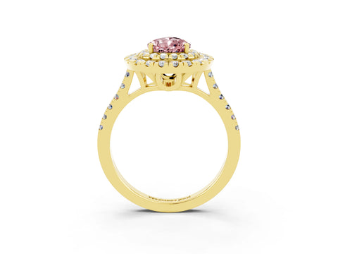 Yellow gold Double Halo Pear Cut Morganite Pavé Band with Four-Prong Setting_3