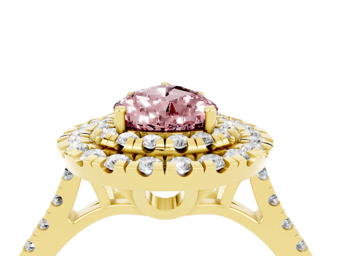 Yellow gold Double Halo Pear Cut Morganite Pavé Band with Four-Prong Setting_4
