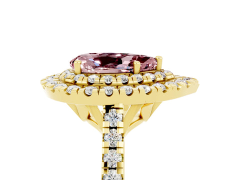 Yellow gold Double Halo Pear Cut Morganite Pavé Band with Four-Prong Setting_5