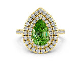Yellow gold Double Halo Pear Cut Peridot Pavé Band with Four-Prong Setting