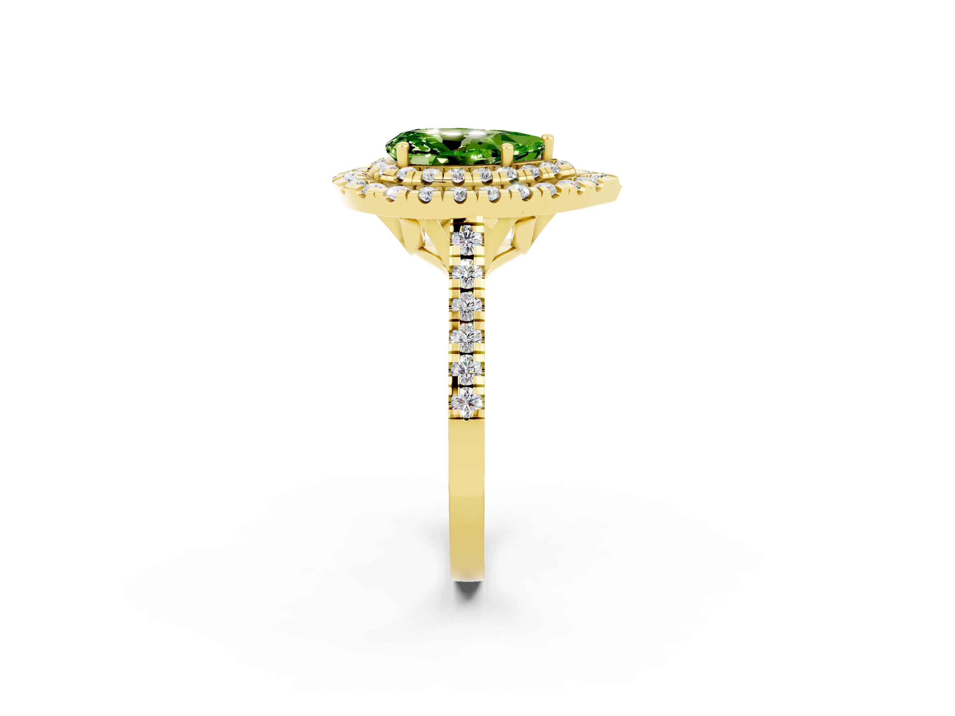 Yellow gold Double Halo Pear Cut Peridot Pavé Band with Four-Prong Setting_2