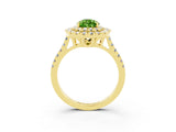 Yellow gold Double Halo Pear Cut Peridot Pavé Band with Four-Prong Setting_3