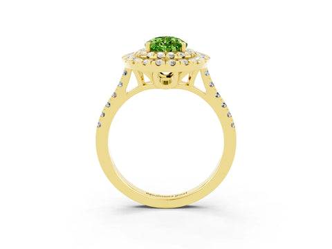 Yellow gold Double Halo Pear Cut Peridot Pavé Band with Four-Prong Setting_3