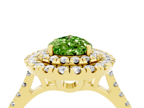 Yellow gold Double Halo Pear Cut Peridot Pavé Band with Four-Prong Setting_4