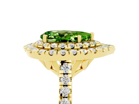 Yellow gold Double Halo Pear Cut Peridot Pavé Band with Four-Prong Setting_5