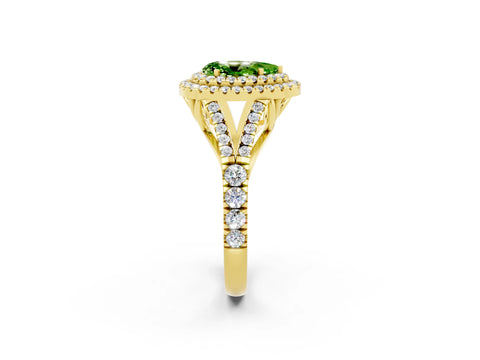 Yellow gold Double Halo Pear Cut Peridot Split Shank Engagement Ring with Four-Prong Setting_2