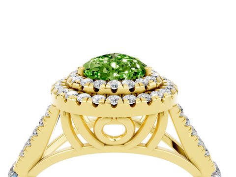 Yellow gold Double Halo Pear Cut Peridot Split Shank Engagement Ring with Four-Prong Setting_4