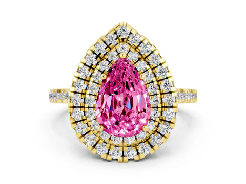 Yellow gold Double Halo Pear Cut Pink Sapphire Pavé Band with Four-Prong Setting_24