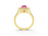 Yellow gold Double Halo Pear Cut Pink Sapphire Pavé Band with Four-Prong Setting_27