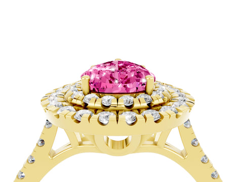 Yellow gold Double Halo Pear Cut Pink Sapphire Pavé Band with Four-Prong Setting_28