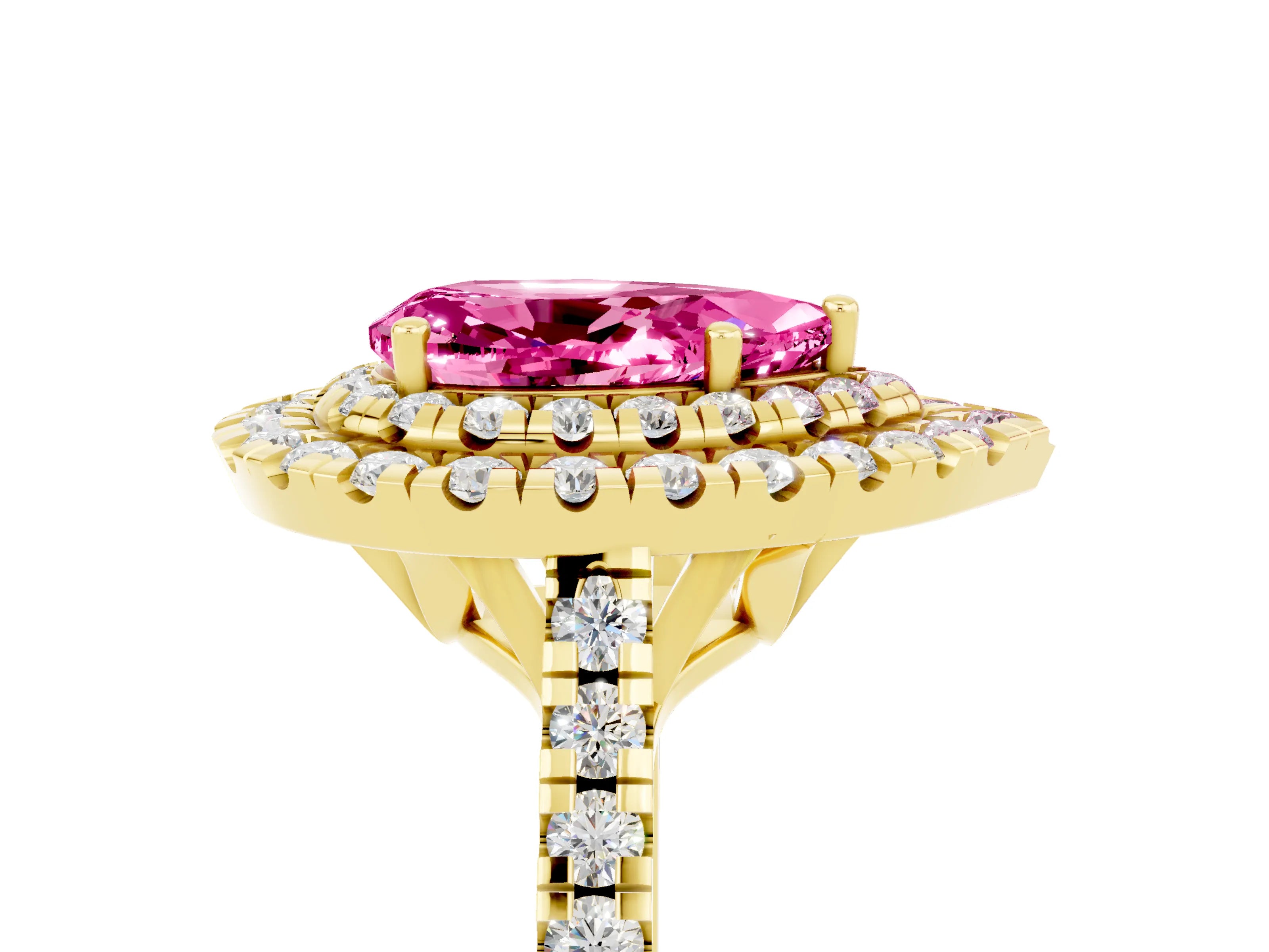 Yellow gold Double Halo Pear Cut Pink Sapphire Pavé Band with Four-Prong Setting_29