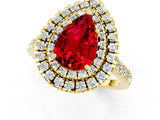Yellow gold Double Halo Pear Cut Ruby Pavé Band with Four-Prong Setting_1
