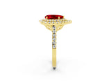Yellow gold Double Halo Pear Cut Ruby Pavé Band with Four-Prong Setting_2