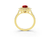 Yellow gold Double Halo Pear Cut Ruby Pavé Band with Four-Prong Setting_3