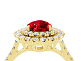 Yellow gold Double Halo Pear Cut Ruby Pavé Band with Four-Prong Setting_4