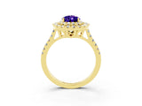Yellow gold Double Halo Pear Cut Tanzanite Pavé Band with Four-Prong Setting_3