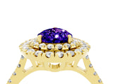 Yellow gold Double Halo Pear Cut Tanzanite Pavé Band with Four-Prong Setting_4
