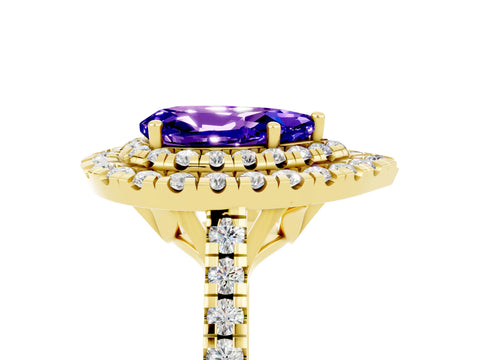 Yellow gold Double Halo Pear Cut Tanzanite Pavé Band with Four-Prong Setting_5