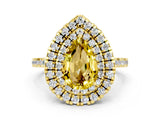 Yellow gold Double Halo Pear Cut Yellow Sapphire Pavé Band with Four-Prong Setting_24