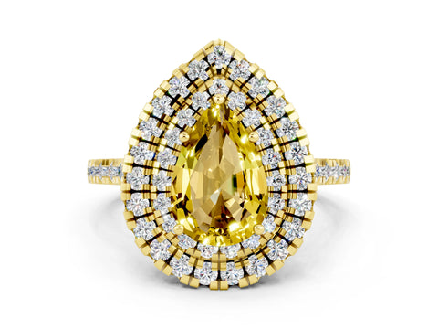 Yellow gold Double Halo Pear Cut Yellow Sapphire Pavé Band with Four-Prong Setting_24