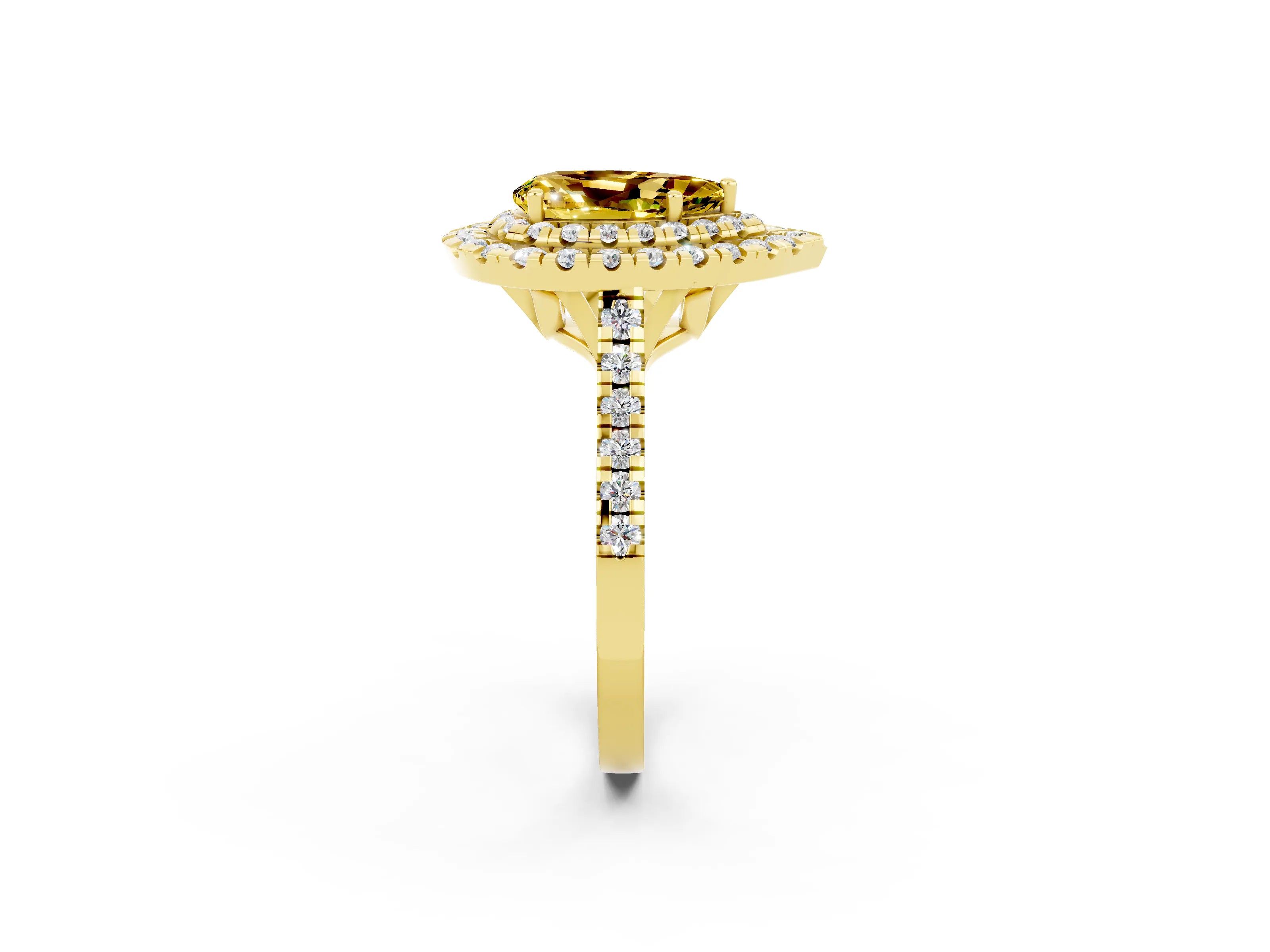Yellow gold Double Halo Pear Cut Yellow Sapphire Pavé Band with Four-Prong Setting_26