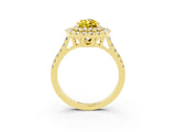 Yellow gold Double Halo Pear Cut Yellow Sapphire Pavé Band with Four-Prong Setting_27