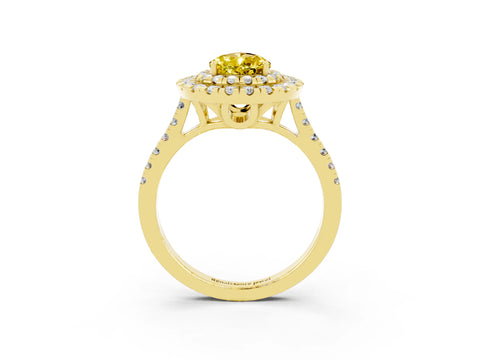 Yellow gold Double Halo Pear Cut Yellow Sapphire Pavé Band with Four-Prong Setting_27