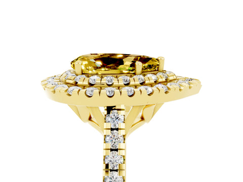 Yellow gold Double Halo Pear Cut Yellow Sapphire Pavé Band with Four-Prong Setting_29