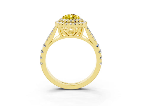Yellow gold Double Halo Pear Cut Yellow Sapphire Pavé Split Shank Ring with Prong Setting_3