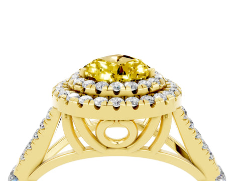 Yellow gold Double Halo Pear Cut Yellow Sapphire Pavé Split Shank Ring with Prong Setting_4