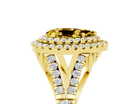 Yellow gold Double Halo Pear Cut Yellow Sapphire Pavé Split Shank Ring with Prong Setting_5