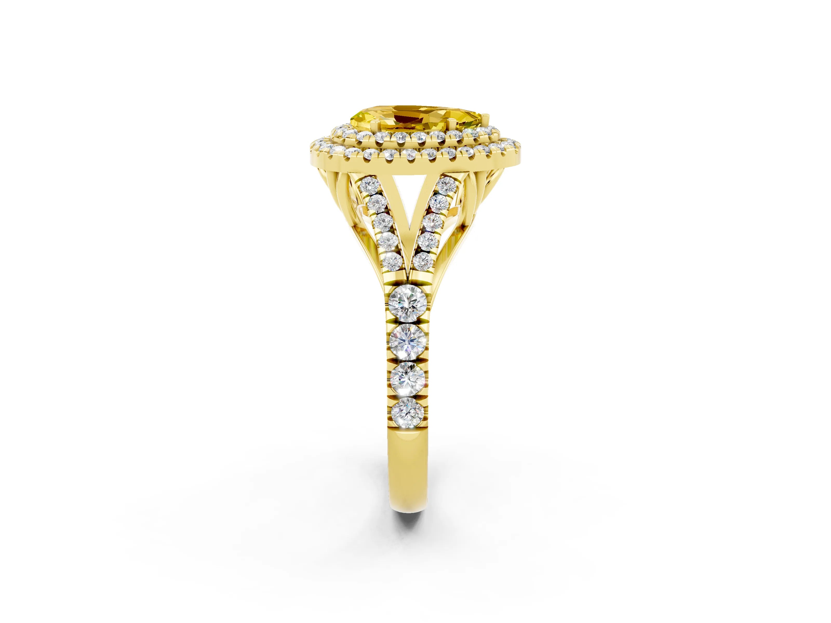 Yellow gold Double Halo Pear Cut Yellow Sapphire Split Shank Engagement Ring with Four-Prong Setting_2