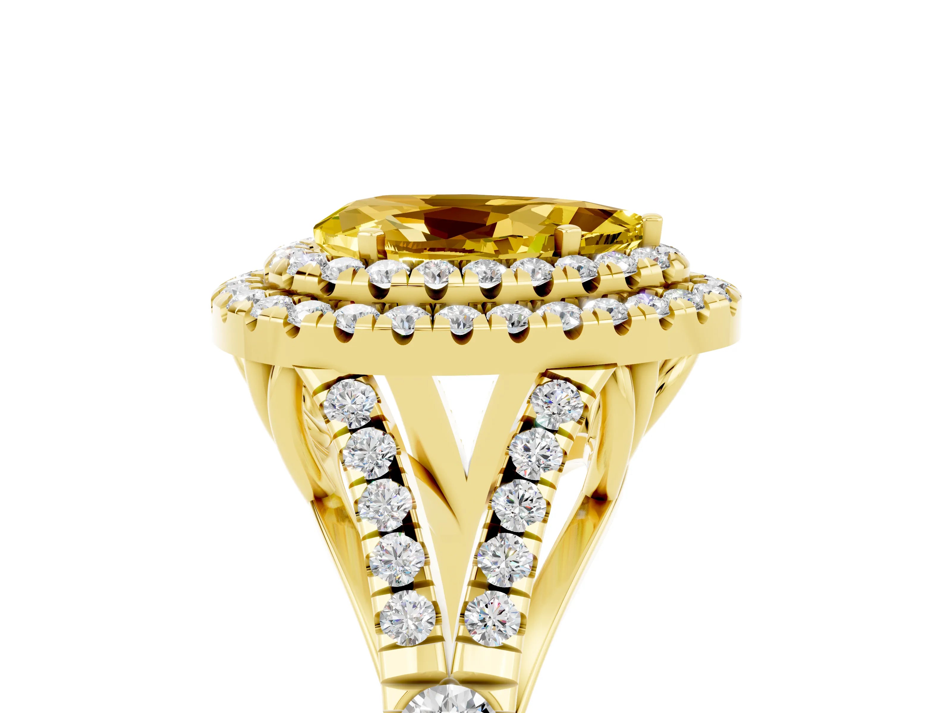 Yellow gold Double Halo Pear Cut Yellow Sapphire Split Shank Engagement Ring with Four-Prong Setting_5