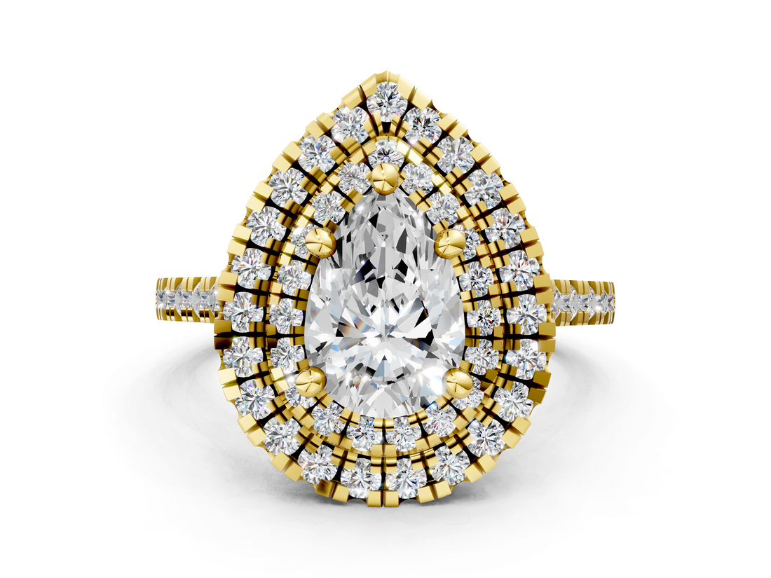 Yellow gold Double Halo Pear Diamond Pave Band with Four-Prong Setting_63