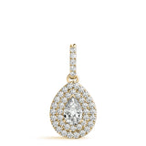 Yellow gold Double Halo Pear Diamond Pendant with Pavé Setting 1