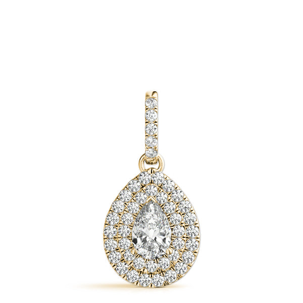 Yellow gold Double Halo Pear Diamond Pendant with Pavé Setting