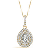 Yellow gold Double Halo Pear Diamond Pendant with Pavé Setting