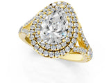 Yellow gold Double Halo Pear-Shaped Split Shank Diamond Ring with Prong Setting_19